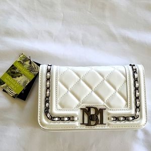 Badgley Mischka white vegan leather Small crossbody with frame & chain on cover